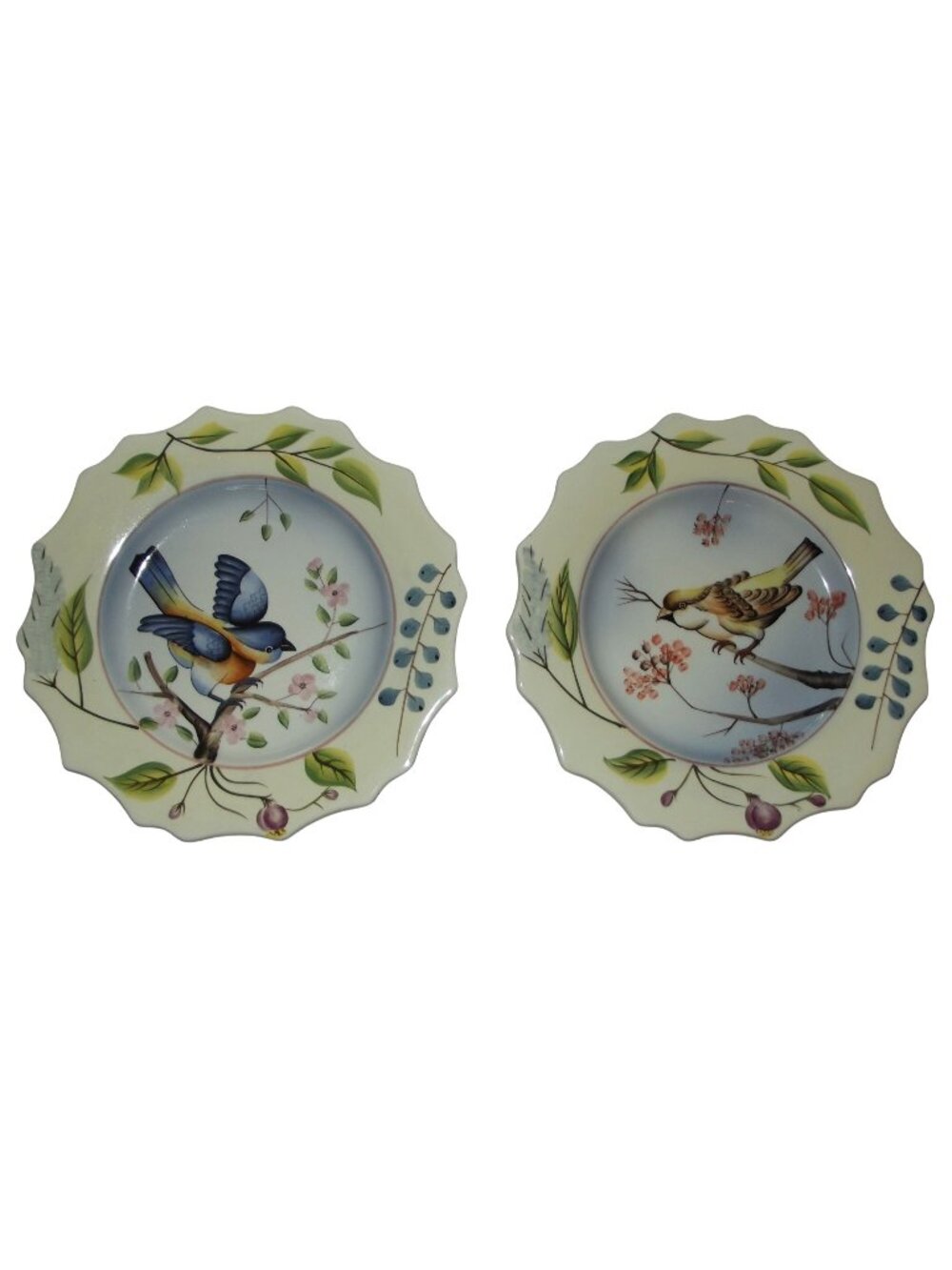 Songbirds Decorative Plates Vintage Home Interiors Bird Salad Wall -lot of 2 Set